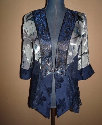 Chaqueta De Colección Violeta Kay Azul Negro Mezcla Seda Burnout Encaje Patchwork Talla S Foto 1 de 4