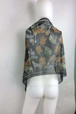 Bufanda de seda vintage para mujer marrón estampado animal 19" x 64" (33) Foto 1 de 4