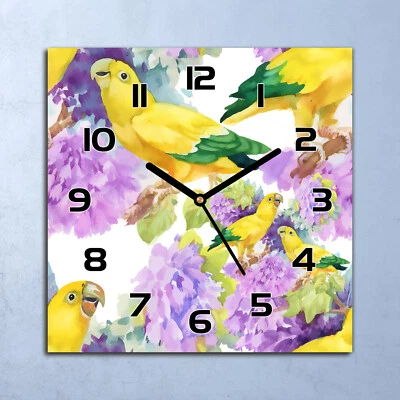 Horloge Murale En Verre moderne Jaune perroquets 30x30 - Photo 1/4