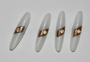 VINTAGE WHITE GOLD RHINESTONE GLASS BUTTON BUTTONS LONG OVAL 30 x 7mm - Picture 1 of 2