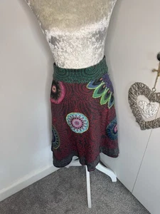 Desigual Sequins Embroidered Cotton Boho Flared Cotton Skirt Size M - Picture 1 of 6