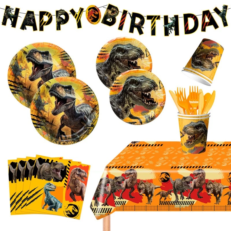 Juego de decoraciones de fiesta de cumpleaños de dinosaurios globos Dino jurásico para niños niños Foto 1 de 4