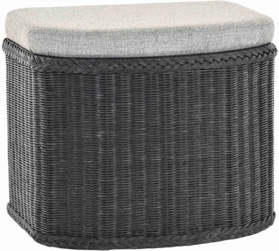 Rattan Wäschekorb -Truhe gepolsterter Sitz Wäschesammler (Schwarz, bauchig) - Bild 1 von 4