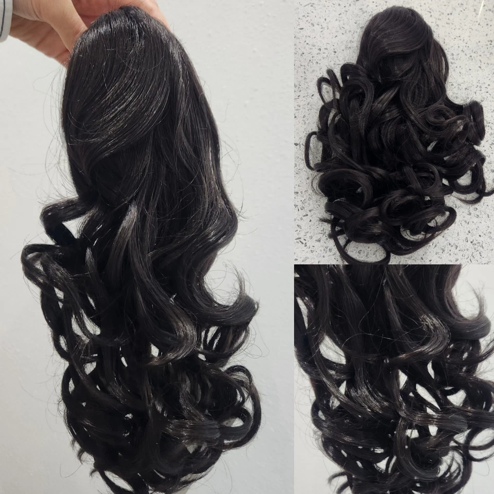 Mila 13" Largo Rizos Sueltos COLA DE CABALLO GARRA CLIP 2 Pelo Rizado Marrón Oscuro Foto 1 de 4