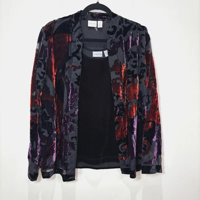 Cárdigan Chicos Terciopelo Burnout Twinset Kimono Negro Púrpura M Cachicho Abierto Foto 1 de 4