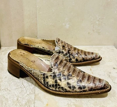 Rocco P Python Snakeskin Leather Slides Size 7 EU 37 Mules Shoes Boots - Image 1 of 4