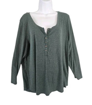 Old Navy Shirt Womens 2X Plus Green Long Sleeve Henley Ribbed Y2k Bella Swan - Image 1 of 4