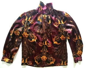 Blusa vintage Marlis Paisley talla 10 para mujer granate dorada negra - Imagen 1 de 7
