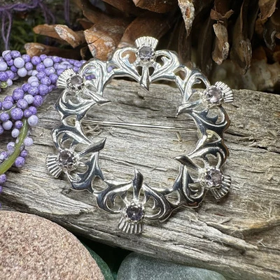 Broche Cardo Escocés Escocia Novia Amatista Damas Prendedor Celta 925 Foto 1 de 4