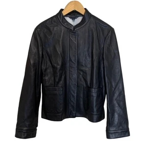 L Size Leather Jacket Brooks Brothers Single Lamb Black - Picture 1 of 4