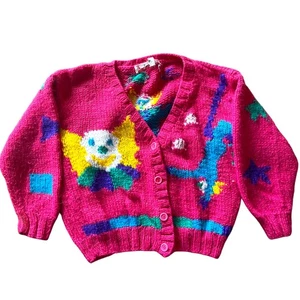 Vintage Celebration Knit Cardigan Sweater Kids M 5/6 Clown Colorful 80s 90s - Picture 1 of 10