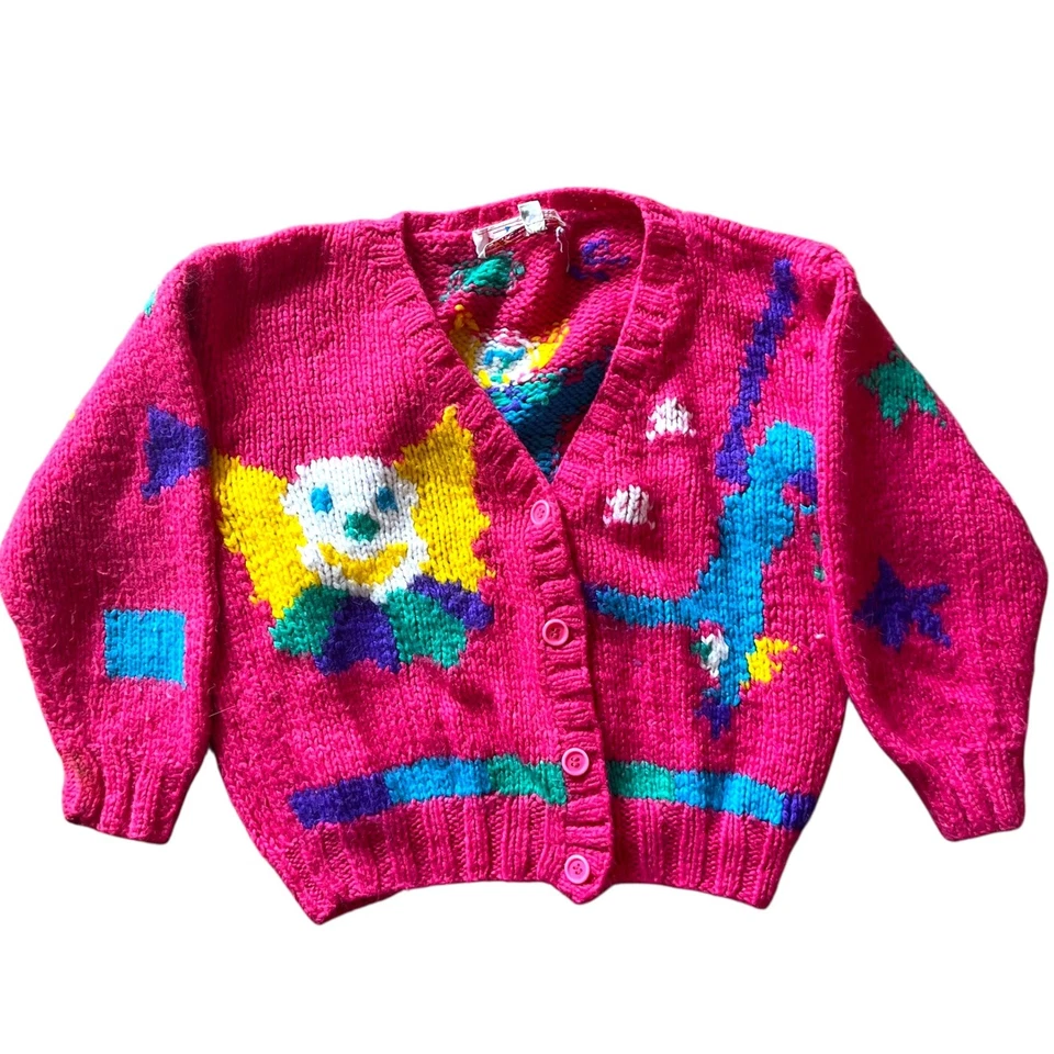 Cárdigan Suéter Tejido Celebración Vintage Niños M 5/6 Payaso Colorido Años 80 90 Foto 1 de 4