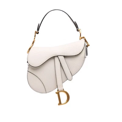 Bolso de Sillín Auténtico Dior Mini Piel Granulada Cuero de Becerro Blanco Cartera Foto 1 de 4