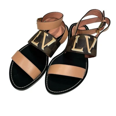 Sandálias femininas Louis Vuitton com alça rosa Damier - Imagem 1 de 4