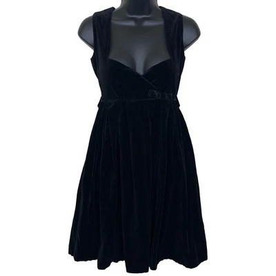 Mini Vestido Vintage Celeste Años 60 Terciopelo Negro Escote Corazón Ajuste Acampanado XS/S Foto 1 de 4