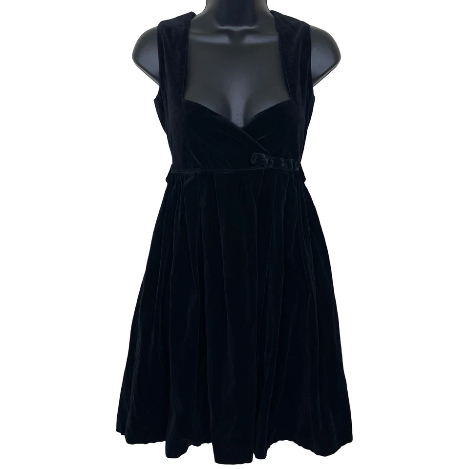 复古 Celeste 60 年代黑色天鹅绒甜心领合身喇叭迷你连衣裙 XS/S — 第 1/4 张图片