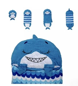 Sacco a pelo cuscino compatto accogliente Happy Nappers blu Surfy lo squalo bambini taglia M - Foto 1 di 2