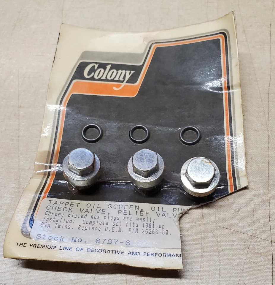 HARLEY DAVIDSON 26263-80 COLONY 8707-6 OIL PUMP PLUGS SHOVELHEAD FLH FX FXR FXE - Image 1 of 2