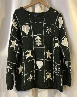 Eagles Eye Christmas Tree Holiday Embroidered Knit Sweater XL - Image 1 of 4