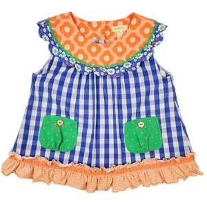 Matilda Jane Top 6 Happy & Free Picnic Pie Tunic Top Orange Blue Girls Size - Picture 1 of 7