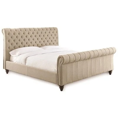 Swanson Tufted King Sleigh Bed in Sand Beige upholstery - Image 1 of 4