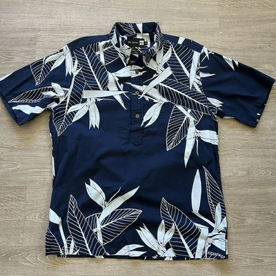 Sig Zane PULLOVER Hawaiian Aloha Shirt Mens Medium 1/4 Button Down Collar Navy - Image 1 of 4
