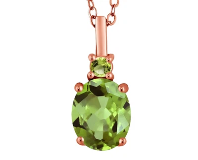 925 Rose Gold Plated Silver 2.10 Carats Oval Peridot Solitaire Pendant Jewelry - Image 1 of 4