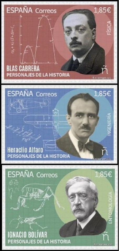 spain ca 2025 Historical Figures FOURNIER aviator Bolivar Urrutia science 3v mnh - Image 1 of 1