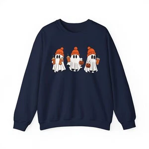 Cute Halloween Ghost Coffee Sweatshirt, Spooky Season Gift, Holiday Sweater - Picture 1 of 17