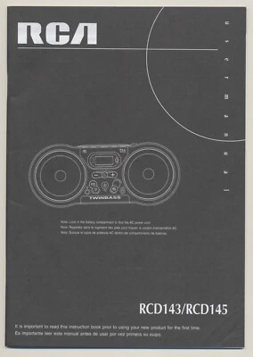 RCA Twinbass стерео бумбокс RCD143 RCD145 руководство пользователя только руководство пользователя буклет - Изображение 1 из 4
