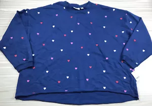 NWT Oversized Sweatshirt Raw Hem Lightweight Navy Blue w/Hearts SMALL DEFECT - Picture 1 of 3