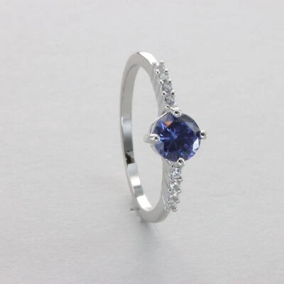 Anel quadrado/retangular azul TANZANITA com 18 CZs - PRATA ESTERLINA 925 #8e - Imagem 1 de 4