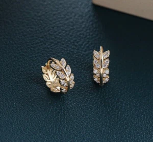 Sapphire Huggie Hoop Wheat Flower 1/2in Earrings 18k Yellow Gold-Plated Silver - Picture 1 of 5