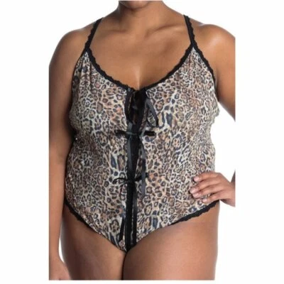 Hanky Panky Womens Leopard Print Lace Up Thong Teddy Lingerie Plus Sz 2X NEW - Image 1 of 4