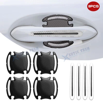 White Carbon Fiber Pattern Car Door Handle Anti Scratch Wrap Stickers Universal - Image 1 of 4