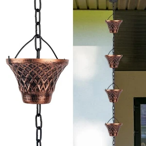 Rain Chains 8.5 Ft, Gutter Downspouts Diverter Outdoor Metal Copper Plaid Rai... - Picture 1 of 7
