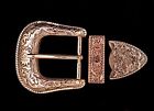 Gold Western Floral Engraved Cowboy Leather Belt Buckle Three Piece Set 1-1/2"