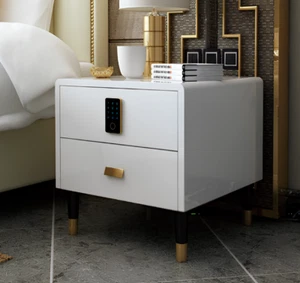 Nachttisch Nachtschrank Kommode Beistelltisch Konsole Hochglanz Gold Weiß Tisch - Bild 1 von 7