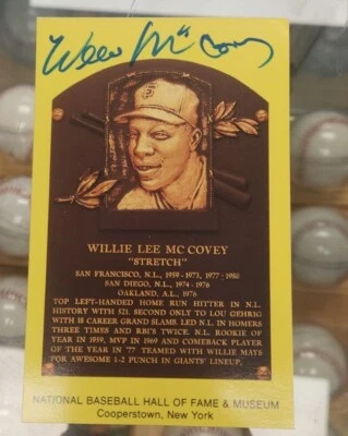 Willie McCovey Signed Autographed Gold Hall of Fame Plaque HOF Postcard Card JSA - Image 1 of 3