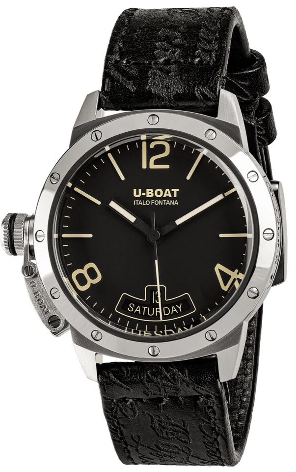 Reloj para hombre U-Boat CLASSICO 40 MM VINTAGE TORNILLOS BISEL esfera negra correa LTHR 8890 Foto 1 de 1