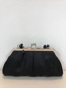 Pequeño Bolso de Noche Negro Bolso sin asas Cordón para el Hombro Cierre de Beso Mango con Cuentas - Imagen 1 de 6