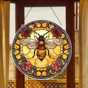 HD Bumble Bee Round Sun Catcher Multi-Coloured Hanging Decor Indoor/Outdoor