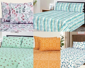 LUXURIOUS FULL FLAT BED SHEETS 100% POLY COTTON PRINTED BED SHEETS 150 TC  - Bild 1 von 22