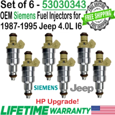 6 Sets OEM Siemens HP Upgrade Fuel Injectors For 1991-1995 Jeep Wrangler 4.0L I6 - Imagem 1 de 4