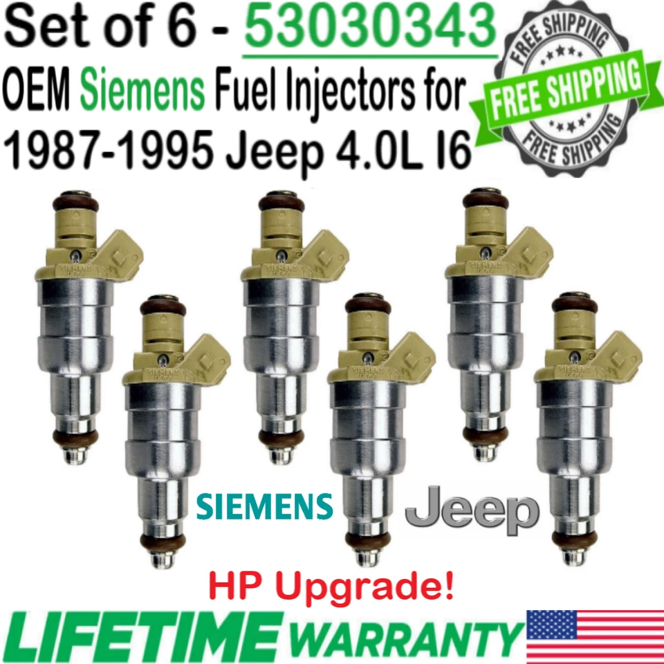 x6 OEM Siemens HP Upgrade Fuel Injectors For 1993-95 Jeep Grand Cherokee 4.0L I6 — 第 1/4 张图片