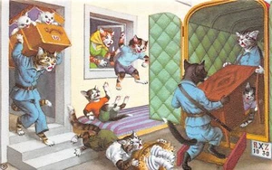 G91/ Dressed Cats Alfred Mainzer Postcard c1940s Moving Truck Desk 18 - Picture 1 of 4