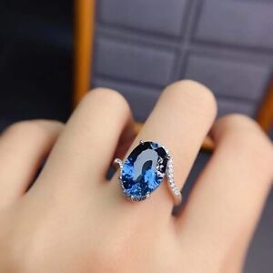 4.00Ct Oval Simulated London Blue Topaz Engagement Ring In 14k White Gold Plated
