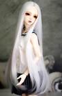 1/3 8-9" BJD Doll Wig Snow White Straight Buckle Curl Tips Hair Long Z
