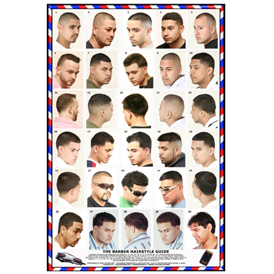 PÓSTER DE DISEÑO DE CORTE DE PELO PEINADO 24"X36" PELUQUERÍA SALÓN BELLEZA SPA HOMBRES ADULTOS Foto 1 de 1
