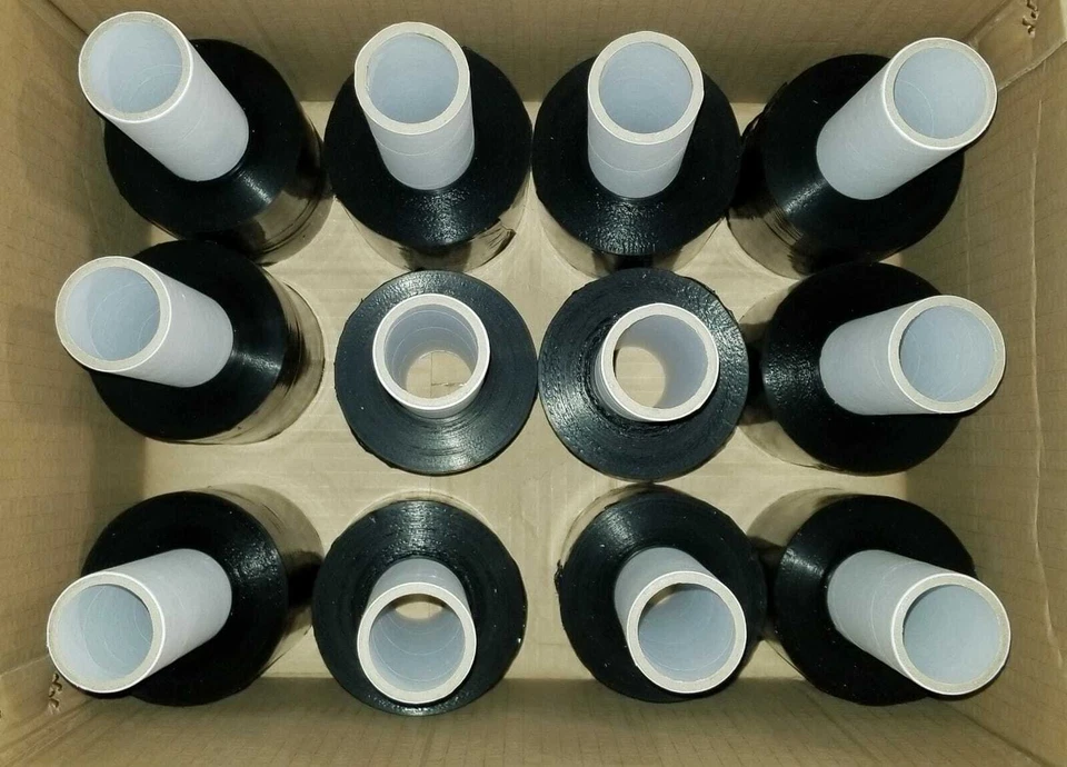 12 Rolls 5"  x 1000FT 80 Gauge  BLACK Stretch Shrink Film Hand Wrap With Handle - Image 1 of 4